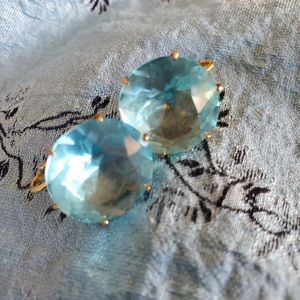 Something Blue Crystal Blue Vintage Gold Trim Clip On Earrings